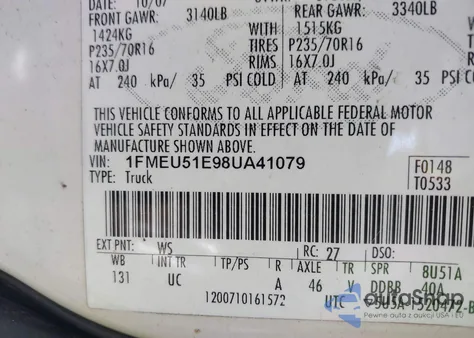 2008 Ford Explorer Sport Trac Xlt from USA, damaged, VIN 1FMEU51E98UA41079